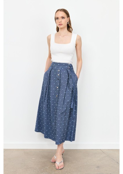 Kemer Detaylı Kloş Kot Etek-Mavi fiyatları