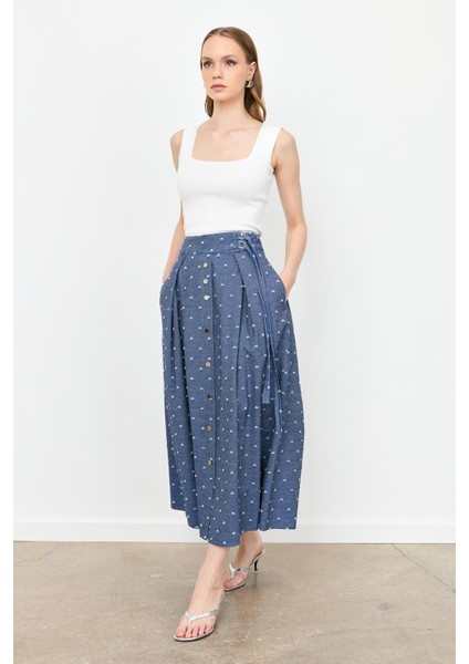 Kemer Detaylı Kloş Kot Etek-Mavi modelleri