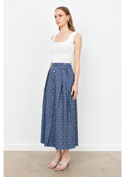 Kemer Detaylı Kloş Kot Etek-Mavi fırsatları