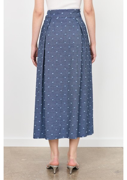 Kemer Detaylı Kloş Kot Etek-Mavi