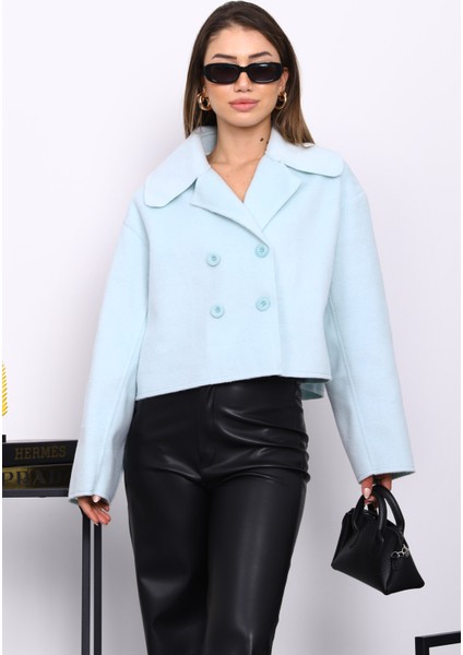 Mint Yeşili Kısa Düğmeli Kaşe Ceket modelleri