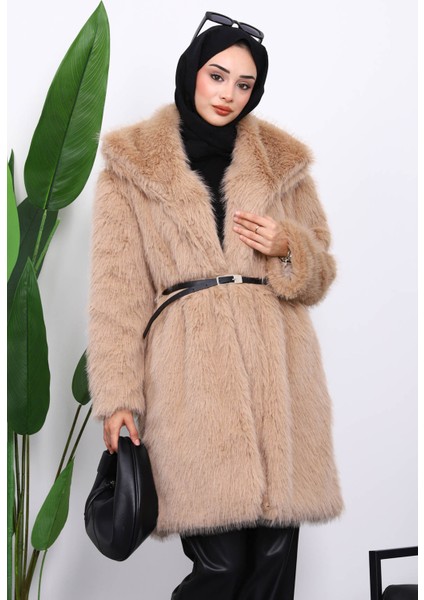 Vizon Kemerli Astarlı Kürk Kaban