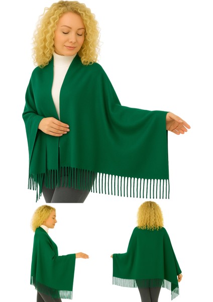 1 Adet Kadın Büyük Bedene Uygun Ekstra Yumuşak Dokulu Püskül Detaylı Kışlık Atkı Omuz Şalı