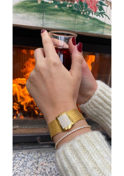 Trabzon Gümüş Hasır 9 Sıra Taşlı Bileklik