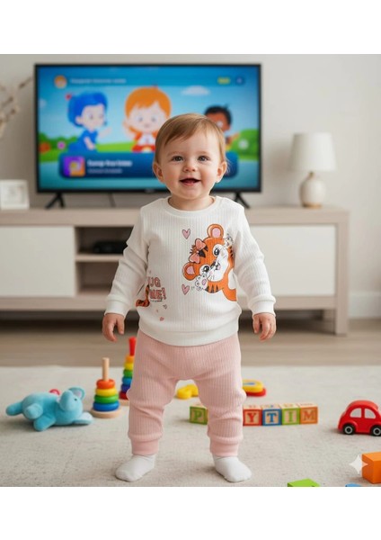 Kız Bebek Baskılı Çıt Çıtlı Alt Üst Ikili Gündelik Takım 6-18 Ay