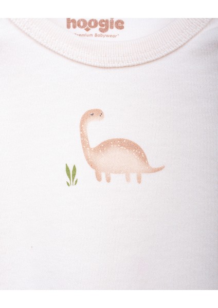 %100 Organik Pamuk Gots Sertifikalı Uzun Kollu Dinazor Desenli Bebek & Yenidoğan Body - Pudra fırsatları