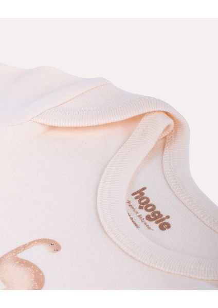 %100 Organik Pamuk Gots Sertifikalı Uzun Kollu Dinazor Desenli Bebek & Yenidoğan Body - Pudra indirimleri