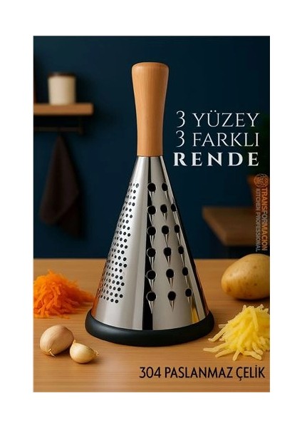 Hsnet El Rendesi - Konik Tip Ergonomik 3 Taraflı Profesyonel 304 Paslanmaz Çelik