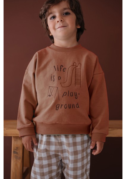 Play Park Çizim ve Baskılı Şardonlu Unisex Uzun Kollu Çocuk Sweatshirt