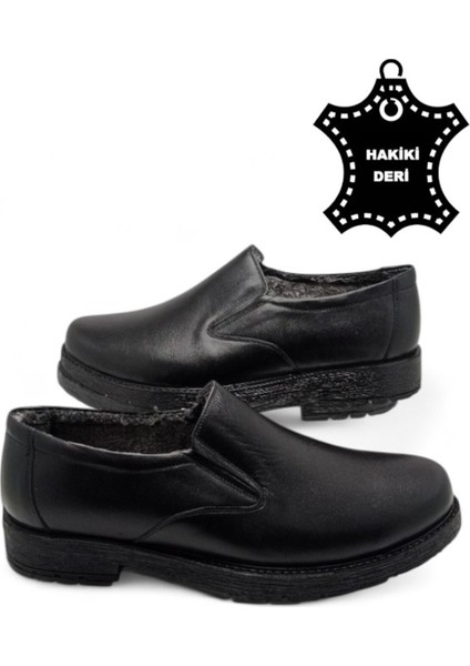 Siyah Içi Tamamen Kürklü Kışlık Hakiki Deri Kalın Tabanlı Erkek Ayakkabı