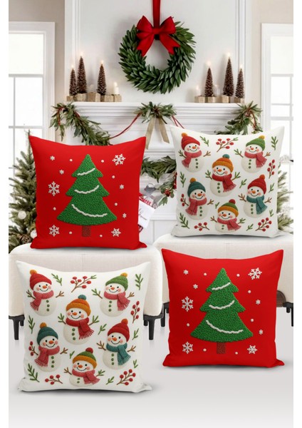 Yılbaşı Serisi Çift Tarafı Dijital Baskılı 4'lü Kırlent Kılıfı Seti (Christmas Noel Cushion Cover)