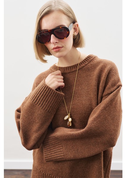 Chunky Oversıze Kazak Sıcak Kahve