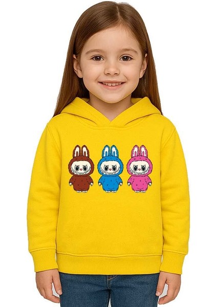 Unisex Baskılı Çocuk Swaetshirt Labubu Baskılı Kapüşonlu 3 Iplik Şardonlu modelleri