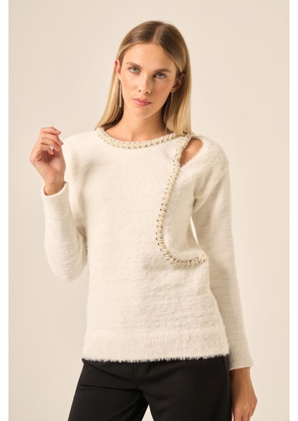 Kadın Inci Detay Kazak Ekru 25061