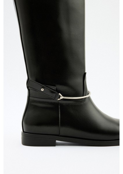 Çizme 2521 - Gümüş Bilek Aksesuarlı Siyah Kadın Çizme modelleri