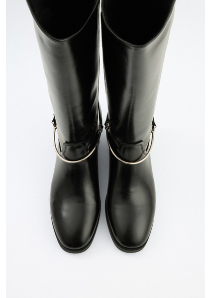 Çizme 2521 - Gümüş Bilek Aksesuarlı Siyah Kadın Çizme fırsatları