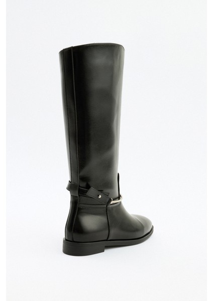 Çizme 2521 - Gümüş Bilek Aksesuarlı Siyah Kadın Çizme indirimleri