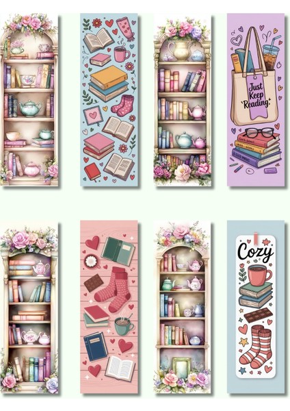 Renkli Kitaplar Tasarım Hediyelik 8'li Kitap Ayracı Seti