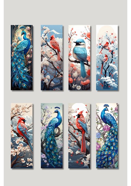 Renkli Kuşlar Tasarım Hediyelik 8'li Kitap Ayracı Seti