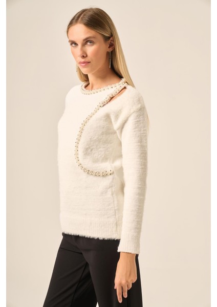 Kadın Inci Detay Kazak Ekru 25061 fiyatları