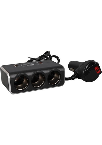 1639 12-24V Çift USB Girişli Hızlı Şarj Destekli 120W 80CM Kablolu Dijital Voltaj Ekranlı 3'lü Araç Çakmak Çoklayıcı fiyatları