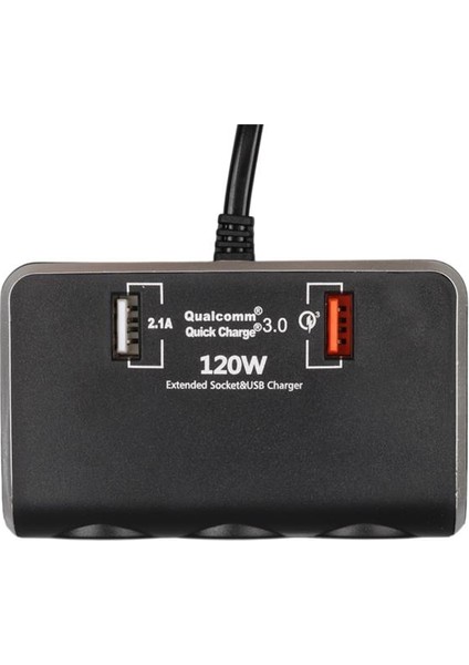 1639 12-24V Çift USB Girişli Hızlı Şarj Destekli 120W 80CM Kablolu Dijital Voltaj Ekranlı 3'lü Araç Çakmak Çoklayıcı modelleri