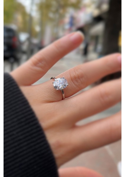 Gümüş Oval 2 Carat Taşlı Yüzük indirimleri