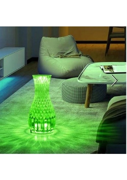 Sürahi Model USB Şarjlı Kumandalı 16 Farklı Işık Modlu Masa Üstü Kristal Akrilik Lamba LED (K95) fırsatları