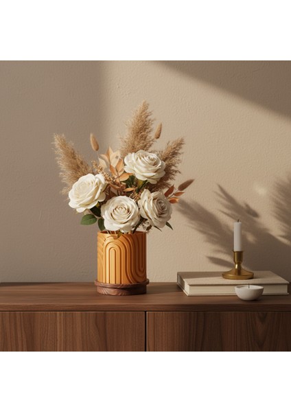 Norla Dekoratif Vazo - Gold / Ahşap Tabanlı fiyatları