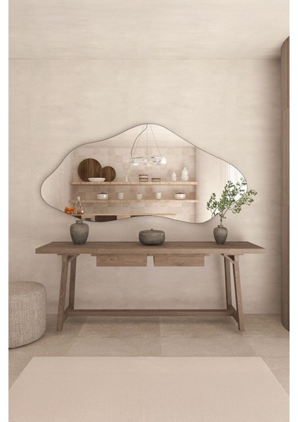 Belgrad Ahşap Çerçeveli Asimetrik Büyük Duvar Aynası – Estetik Tasarım, Dekoratif ve Şık Özel Tasarım Ayna