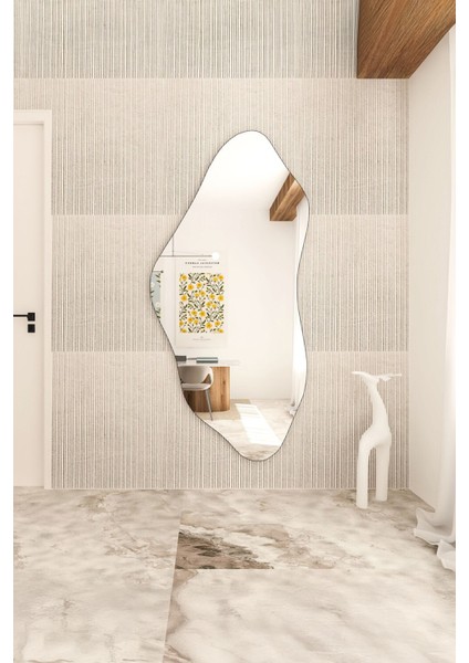 Belgrad Ahşap Çerçeveli Asimetrik Büyük Duvar Aynası – Estetik Tasarım, Dekoratif ve Şık Özel Tasarım Ayna