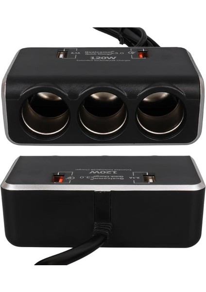 1639 12-24V Çift USB Girişli Hızlı Şarj Destekli 120W 80CM Kablolu Dijital Voltaj Ekranlı 3'lü Araç Çakmak Çoklayıcı fırsatları