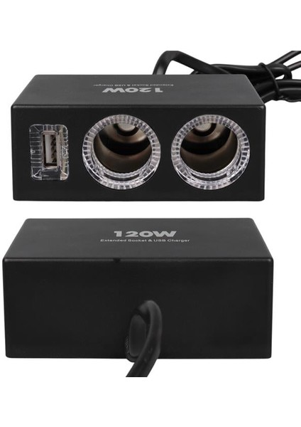 1522 12-24V Tek USB Girişli 120W 80CM Kablolu 2'li Araç Çakmak Çoklayıcı fırsatları
