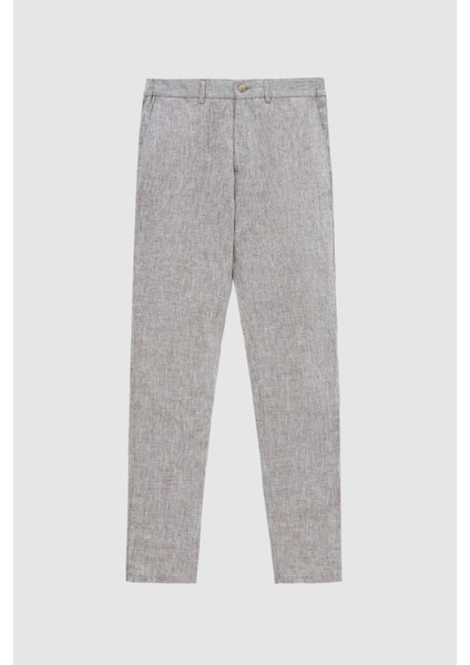 Ds Damat Slim Fit Kahverengi Düz %100 Keten Jogger Pantolon