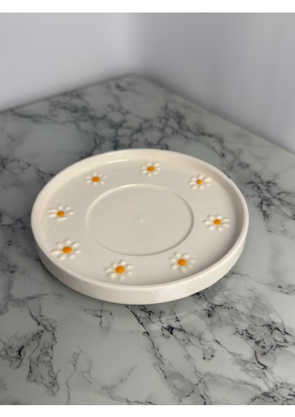 Seramik El Yapımı Papatya Desenli Tabaklı Bardak | Yelkovanstudio fırsatları