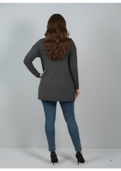 Kadın Büyük Beden Uzun Kollu Yırtmaçlı Basic Bluz 1984 modelleri