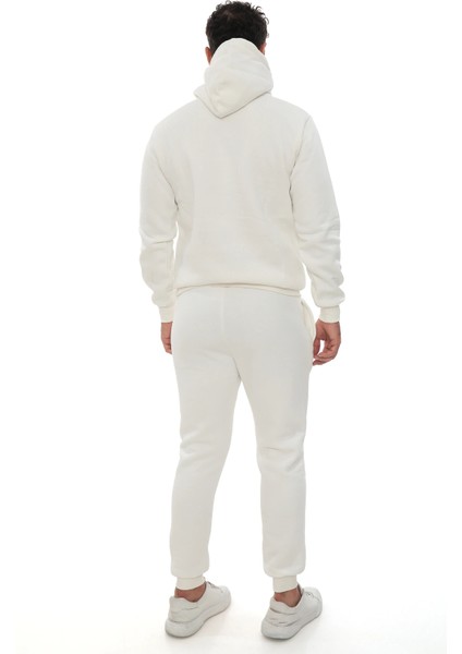 Beyaz Içi Polarlı Şık Erkek Eşofman Takımı Paça Lastikli Cepli Kapüşonlu Nakış Detaylı Compact Takım fırsatları
