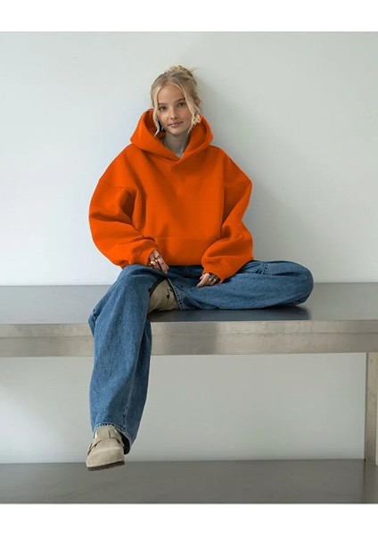 Kadın Rahat Oversize 3 Iplik Pamuklu Şardonlu Kanguru Cep Kapşonlu Sweatshirt fiyatları
