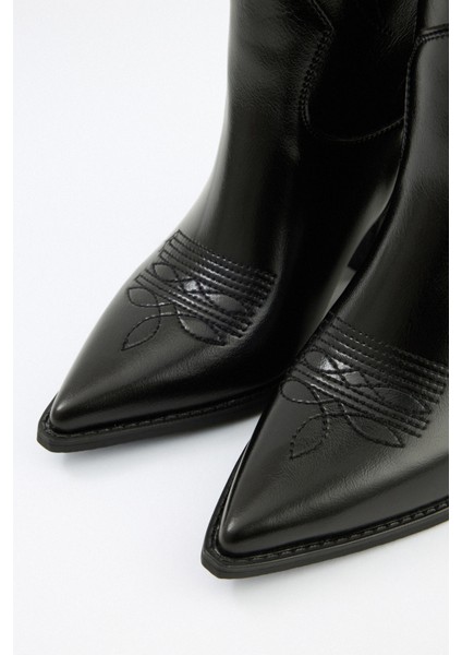 Çizme 2523 - İşlemeli Kovboy Siyah Kadın Çizme modelleri