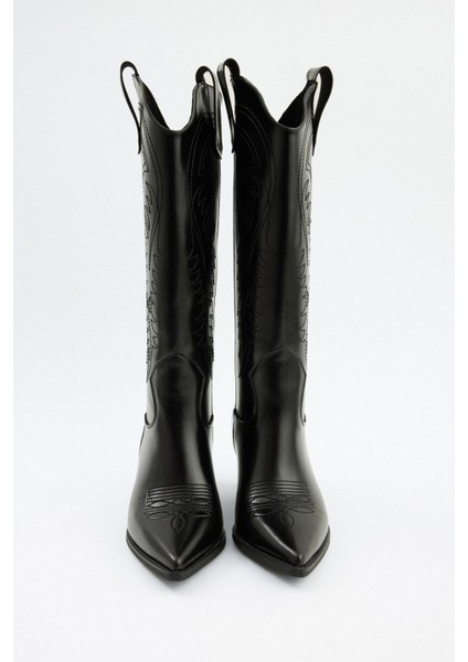 Çizme 2523 - İşlemeli Kovboy Siyah Kadın Çizme fırsatları