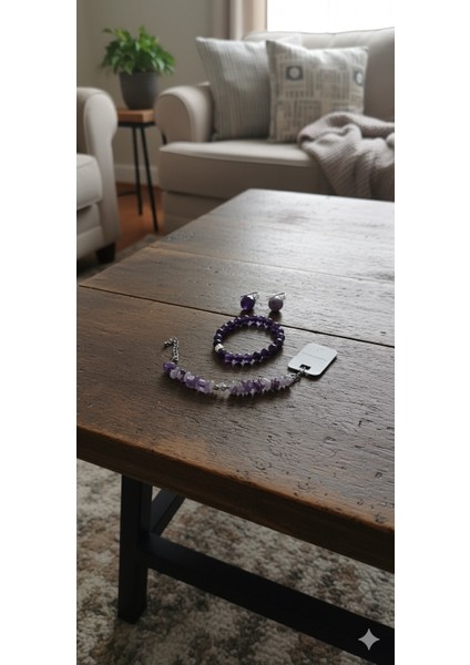 Ametist Küpe Bileklik Halhal Seti - Doğal Taş Mor Takı Koleksiyonu fırsatları