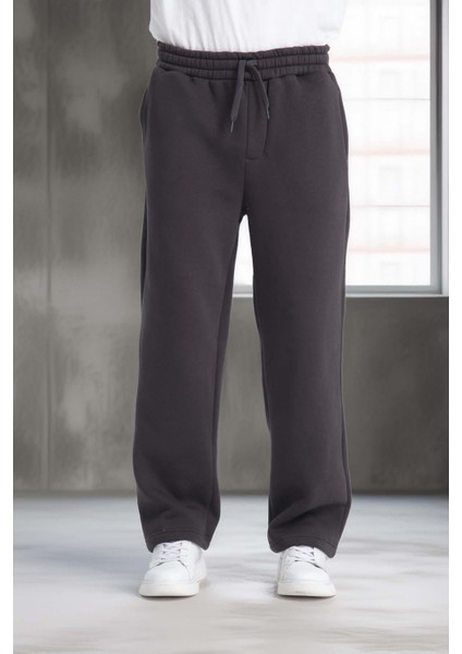 Baggy Kalıp 3 İplik Şardonlu Erkek Eşofman Altı - Füme