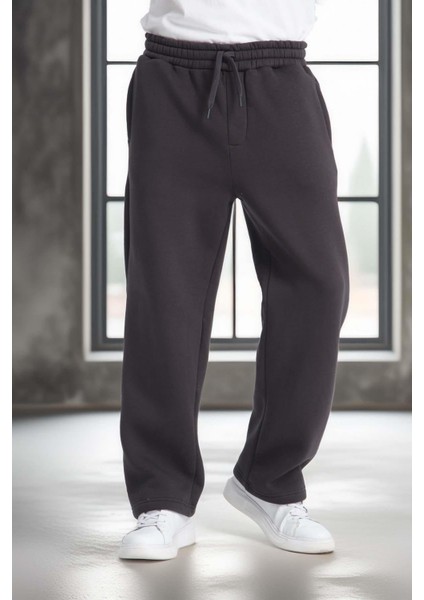 Baggy Kalıp 3 İplik Şardonlu Erkek Eşofman Altı - Füme modelleri