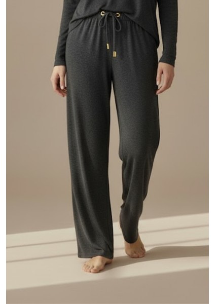 Kadın Beli Bağcıklı Ev Pantolonu Antrasit
