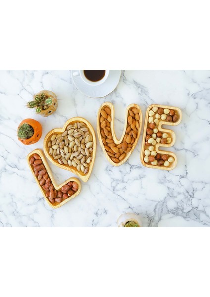Love 4'lü Ahşap Dekoratif Çerezlik