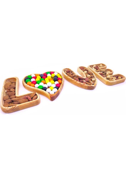 Love 4'lü Ahşap Dekoratif Çerezlik fiyatları