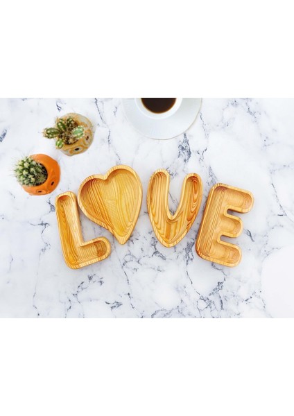 Love 4'lü Ahşap Dekoratif Çerezlik fırsatları
