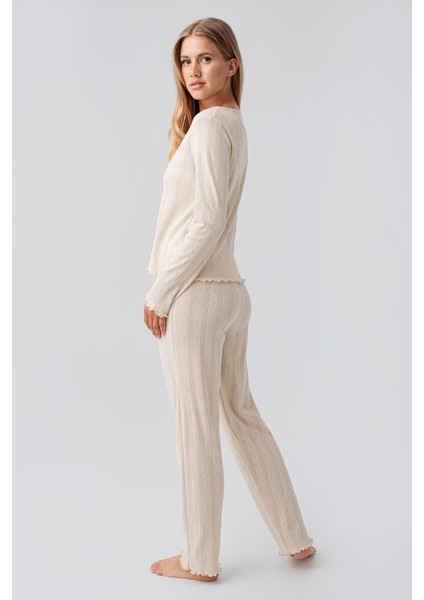 Uzun Kollu Ajurlu Düğmeli Esnek Pamuklu Pijama Takım 18213 modelleri