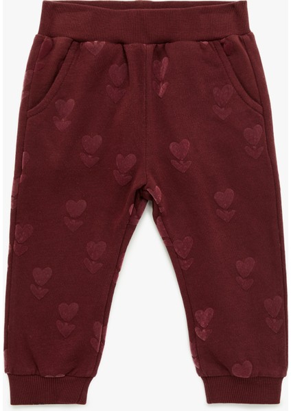 Kalp Baskılı Beli Lastikli Cepli Pamuklu Eşofman Altı