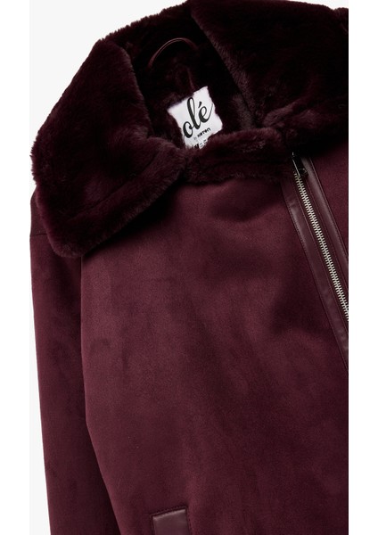 Suni Kürklü Yaka Fermuarlı Cepli Süet Görünümlü Biker Ceket indirimleri